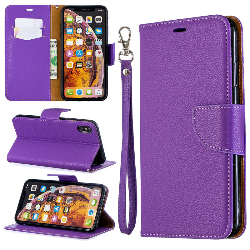 Flip Cover Stand Wallet For iPhone XR Case Pure Color Lichee Pattern PU Leather Mobile Phone Cases For iPhone XS Max