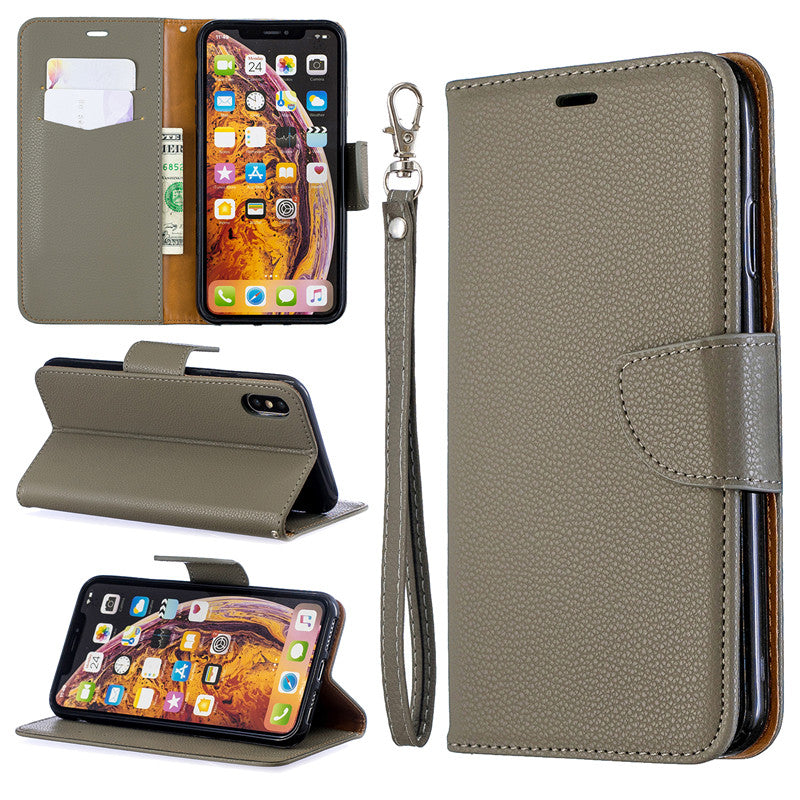 Flip Cover Stand Wallet For iPhone XR Case Pure Color Lichee Pattern PU Leather Mobile Phone Cases For iPhone XS Max
