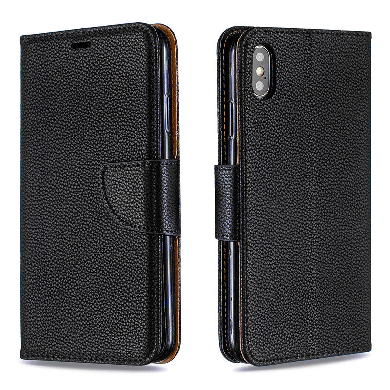 Flip Cover Stand Wallet For iPhone XR Case Pure Color Lichee Pattern PU Leather Mobile Phone Cases For iPhone XS Max
