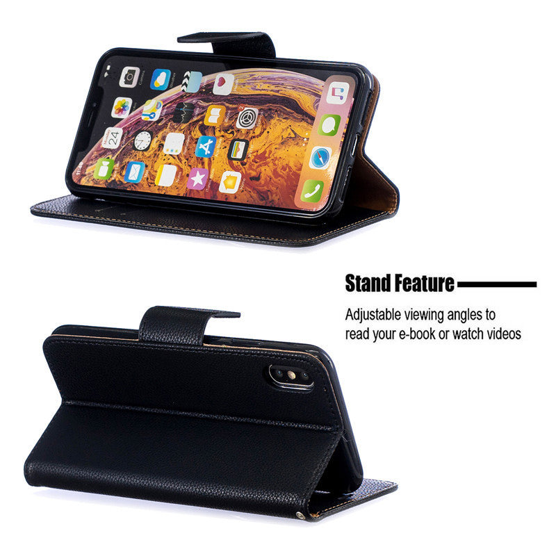 Flip Cover Stand Wallet For iPhone XR Case Pure Color Lichee Pattern PU Leather Mobile Phone Cases For iPhone XS Max