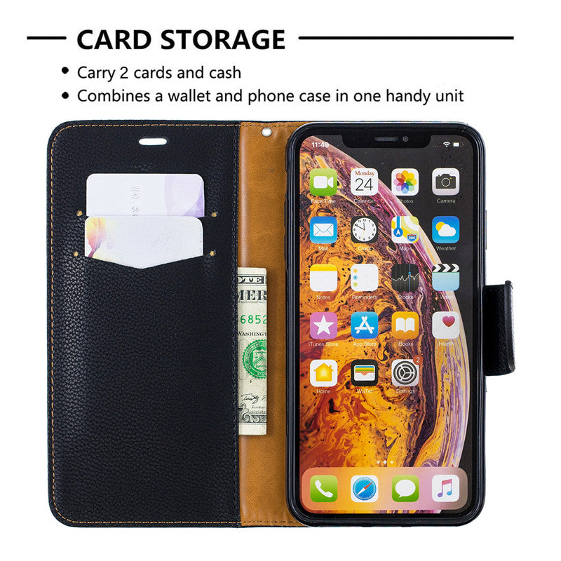 Flip Cover Stand Wallet For iPhone XR Case Pure Color Lichee Pattern PU Leather Mobile Phone Cases For iPhone XS Max