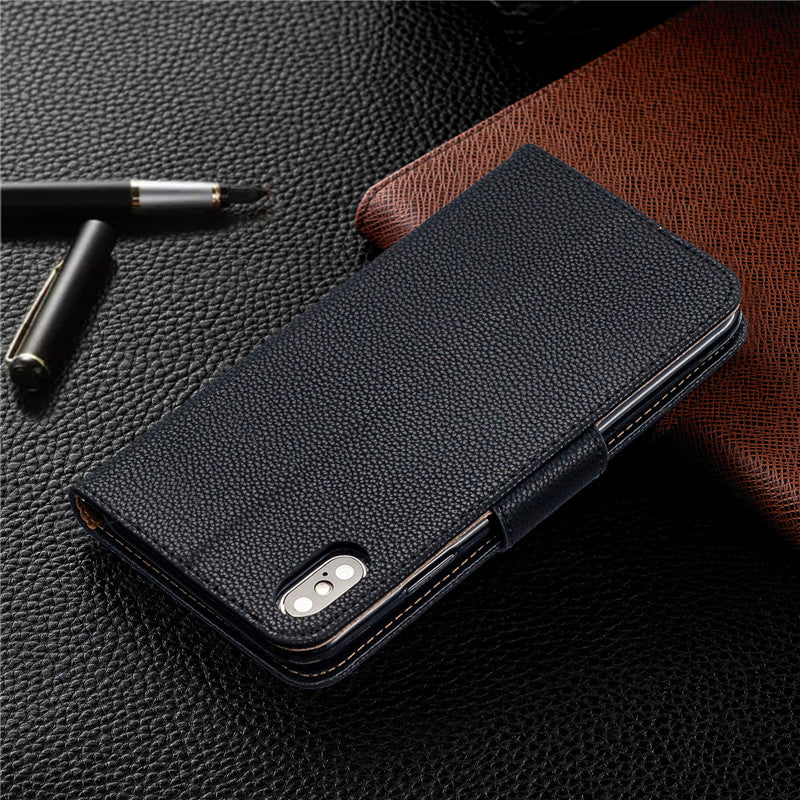 Flip Cover Stand Wallet For iPhone XR Case Pure Color Lichee Pattern PU Leather Mobile Phone Cases For iPhone XS Max