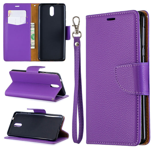 Flip Cover Stand Wallet For Nokia 3.1 2018 Case Pure Color Lichee Pattern PU Leather Mobile Phone Cases
