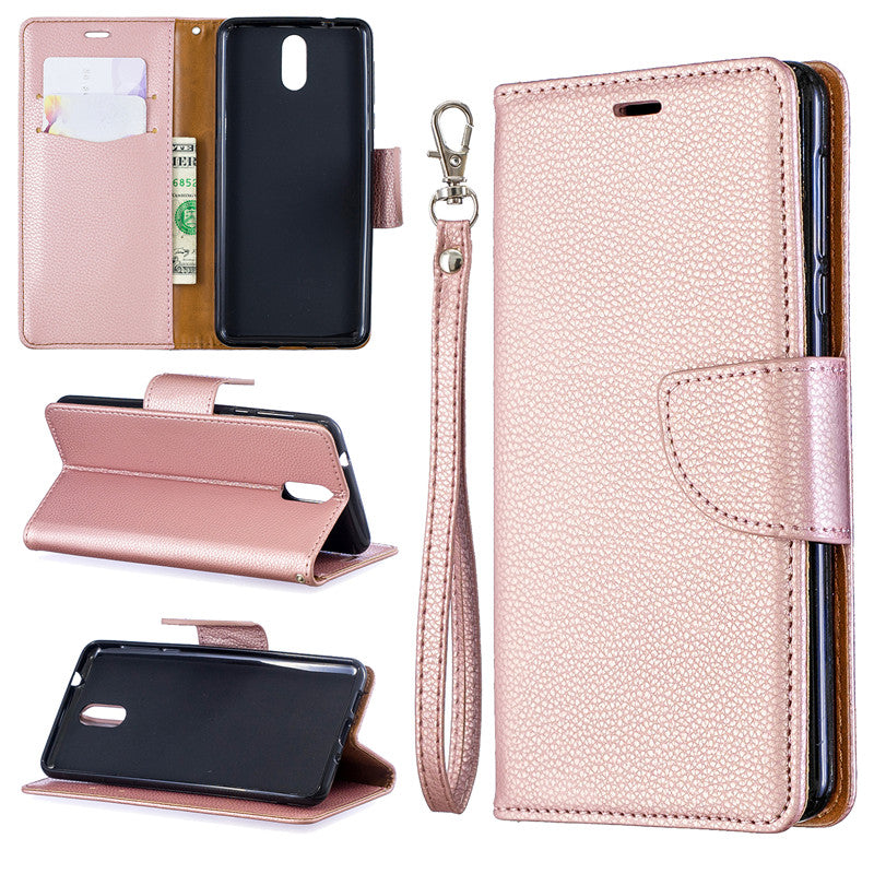 Flip Cover Stand Wallet For Nokia 3.1 2018 Case Pure Color Lichee Pattern PU Leather Mobile Phone Cases