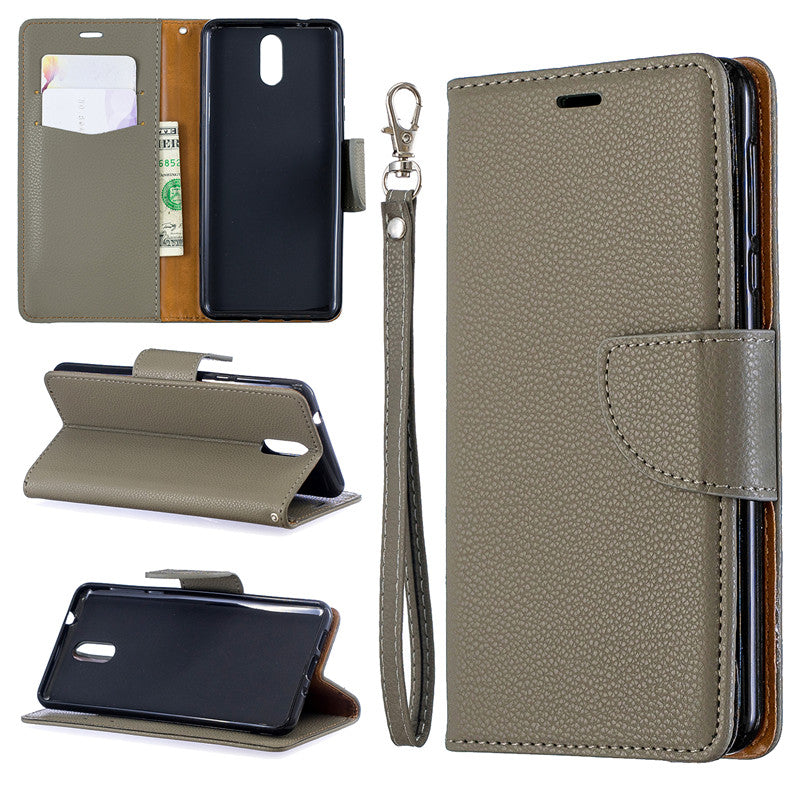 Flip Cover Stand Wallet For Nokia 3.1 2018 Case Pure Color Lichee Pattern PU Leather Mobile Phone Cases
