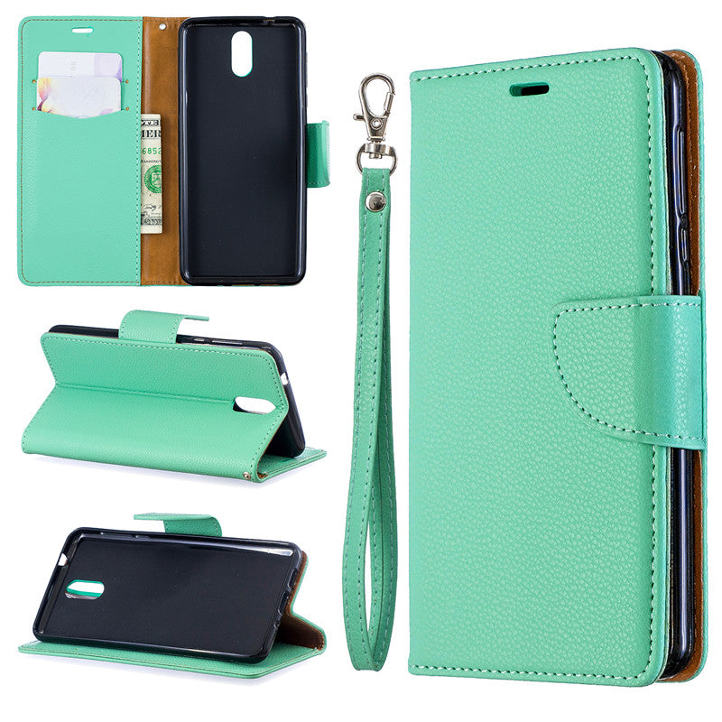 Flip Cover Stand Wallet For Nokia 3.1 2018 Case Pure Color Lichee Pattern PU Leather Mobile Phone Cases