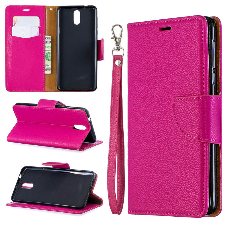 Flip Cover Stand Wallet For Nokia 3.1 2018 Case Pure Color Lichee Pattern PU Leather Mobile Phone Cases