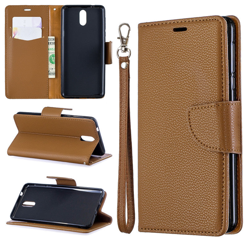 Flip Cover Stand Wallet For Nokia 3.1 2018 Case Pure Color Lichee Pattern PU Leather Mobile Phone Cases