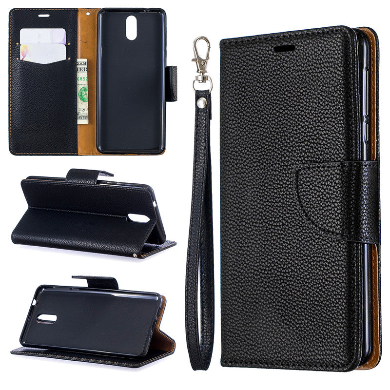 Flip Cover Stand Wallet For Nokia 3.1 2018 Case Pure Color Lichee Pattern PU Leather Mobile Phone Cases