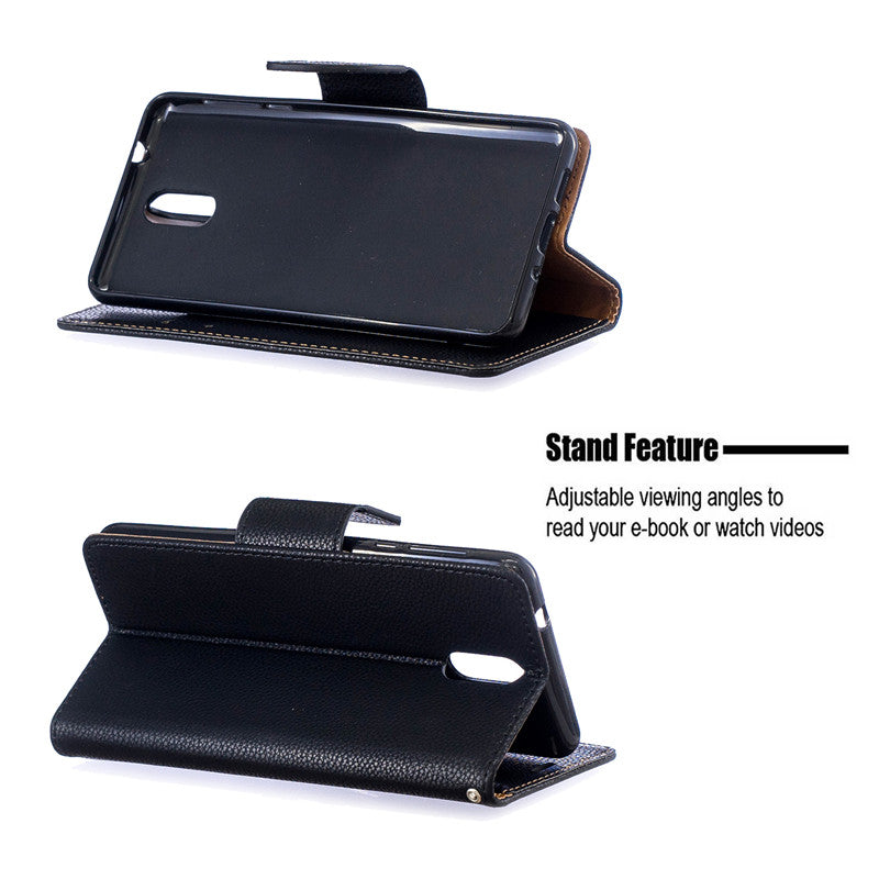 Flip Cover Stand Wallet For Nokia 3.1 2018 Case Pure Color Lichee Pattern PU Leather Mobile Phone Cases