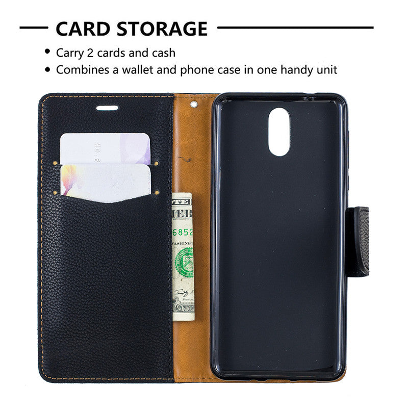 Flip Cover Stand Wallet For Nokia 3.1 2018 Case Pure Color Lichee Pattern PU Leather Mobile Phone Cases