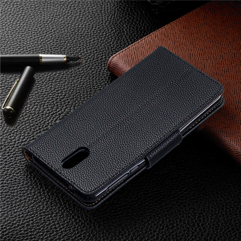 Flip Cover Stand Wallet For Nokia 3.1 2018 Case Pure Color Lichee Pattern PU Leather Mobile Phone Cases