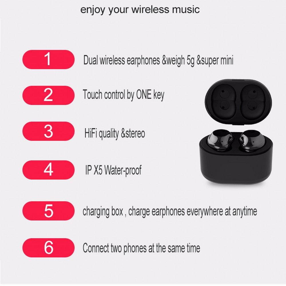 TWS Bluetooth Earbuds True Wireless In Ear Touch Earphones Mini Handsfree Earpieces for IPhone Samsung