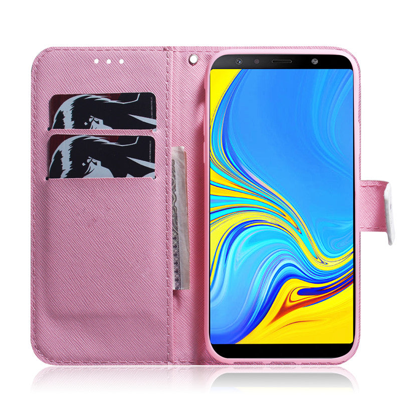 Wallet Case For Samsung Galaxy A7 2018 Filp Cover Hot selling Coloured pattern Wolf tiger lion Owl Dog With Card Slot Design