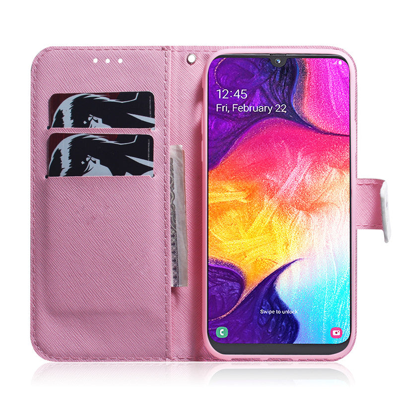 Wallet Case For Samsung Galaxy A50 Filp Cover Hot selling Coloured pattern Wolf tiger lion Owl Dog With Card Slot Design