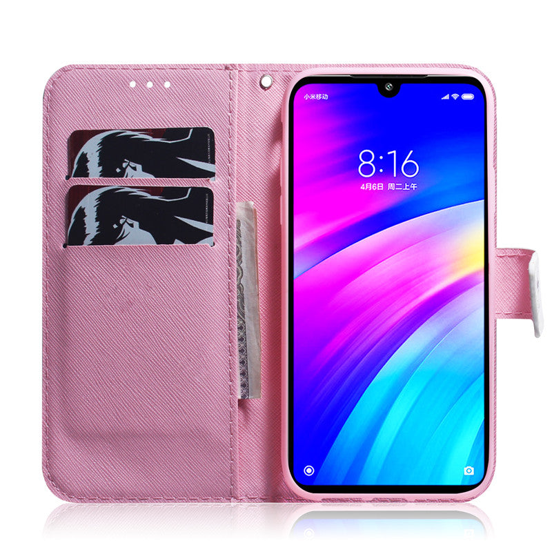 Wallet Case For Xiaomi Redmi 7 Filp Cover Hot selling Coloured pattern Wolf tiger lion Owl Dog With Card Slot Design