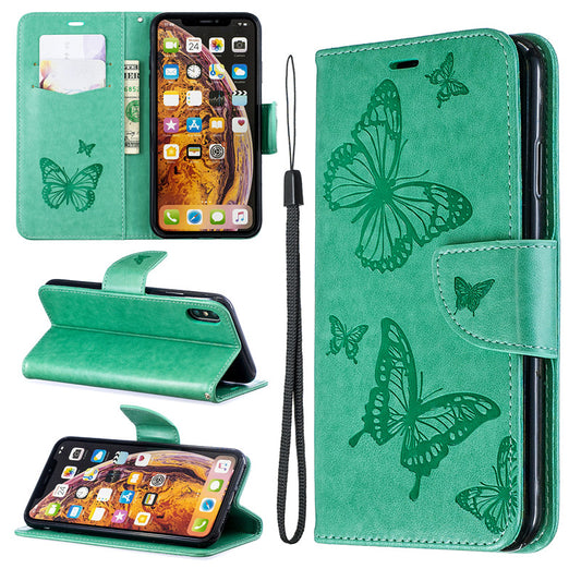 For iPhone X XS Case Cover Embossed Butterfly Filp Stand PU Leather Wallet With Card Slot Design For iPhone XR/XS Max