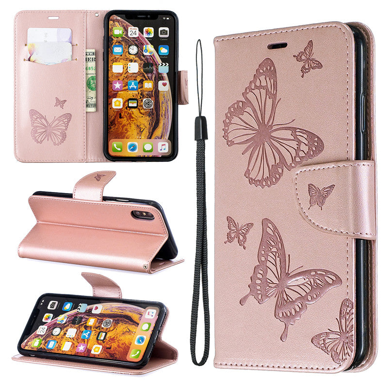 For iPhone X XS Case Cover Embossed Butterfly Filp Stand PU Leather Wallet With Card Slot Design For iPhone XR/XS Max