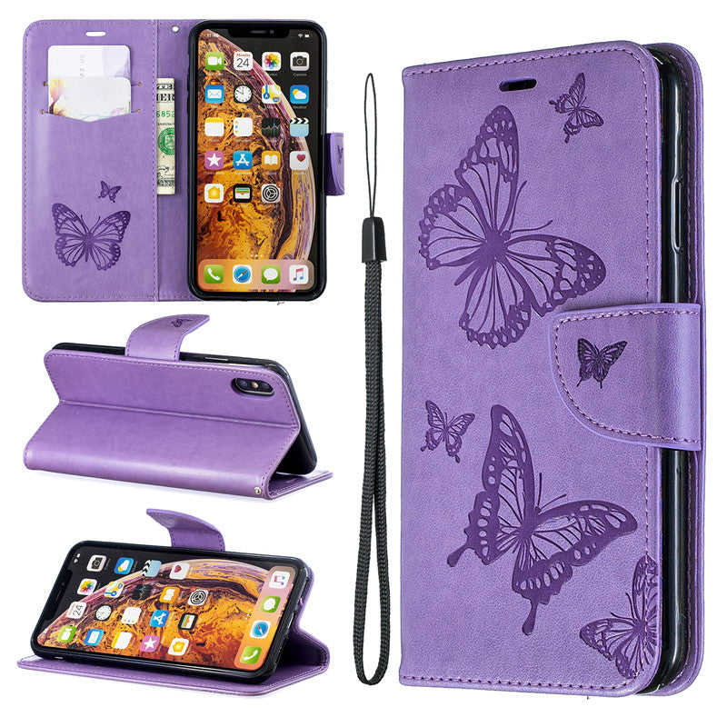 For iPhone X XS Case Cover Embossed Butterfly Filp Stand PU Leather Wallet With Card Slot Design For iPhone XR/XS Max