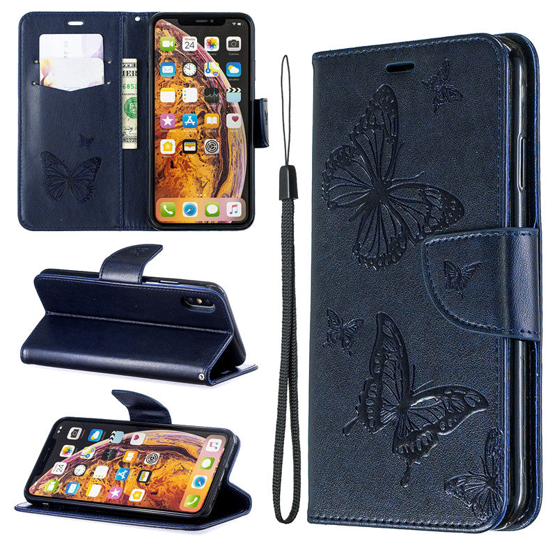 For iPhone X XS Case Cover Embossed Butterfly Filp Stand PU Leather Wallet With Card Slot Design For iPhone XR/XS Max