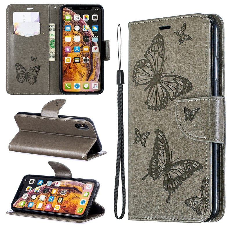 For iPhone X XS Case Cover Embossed Butterfly Filp Stand PU Leather Wallet With Card Slot Design For iPhone XR/XS Max