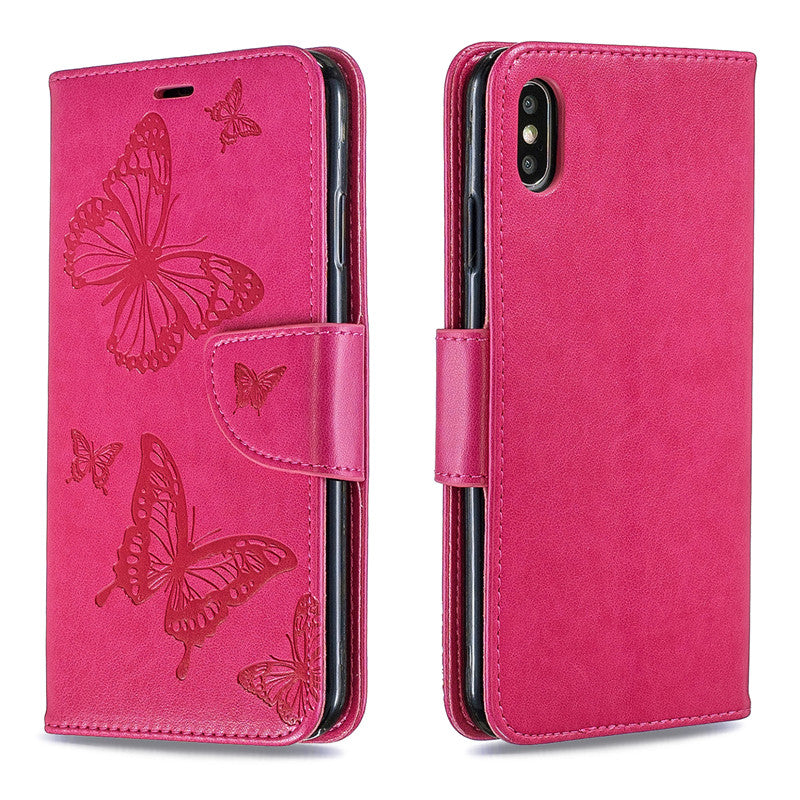 For iPhone X XS Case Cover Embossed Butterfly Filp Stand PU Leather Wallet With Card Slot Design For iPhone XR/XS Max