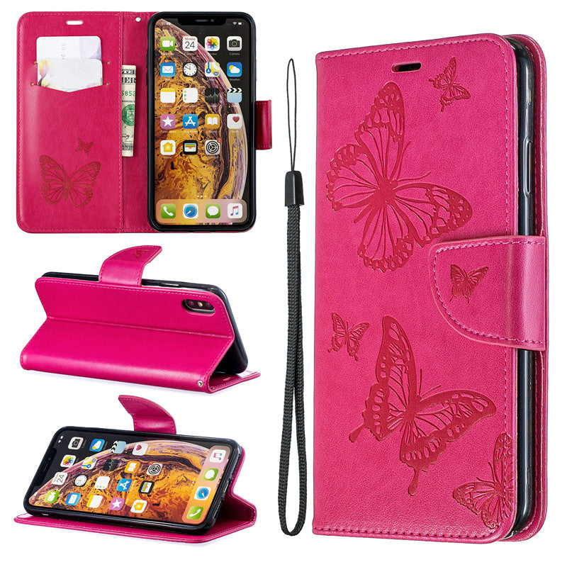 For iPhone X XS Case Cover Embossed Butterfly Filp Stand PU Leather Wallet With Card Slot Design For iPhone XR/XS Max