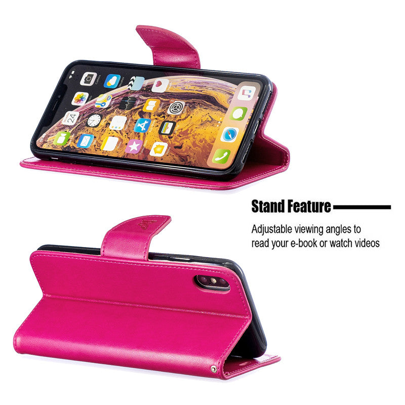 For iPhone X XS Case Cover Embossed Butterfly Filp Stand PU Leather Wallet With Card Slot Design For iPhone XR/XS Max
