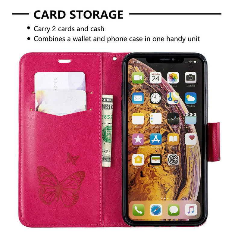 For iPhone X XS Case Cover Embossed Butterfly Filp Stand PU Leather Wallet With Card Slot Design For iPhone XR/XS Max