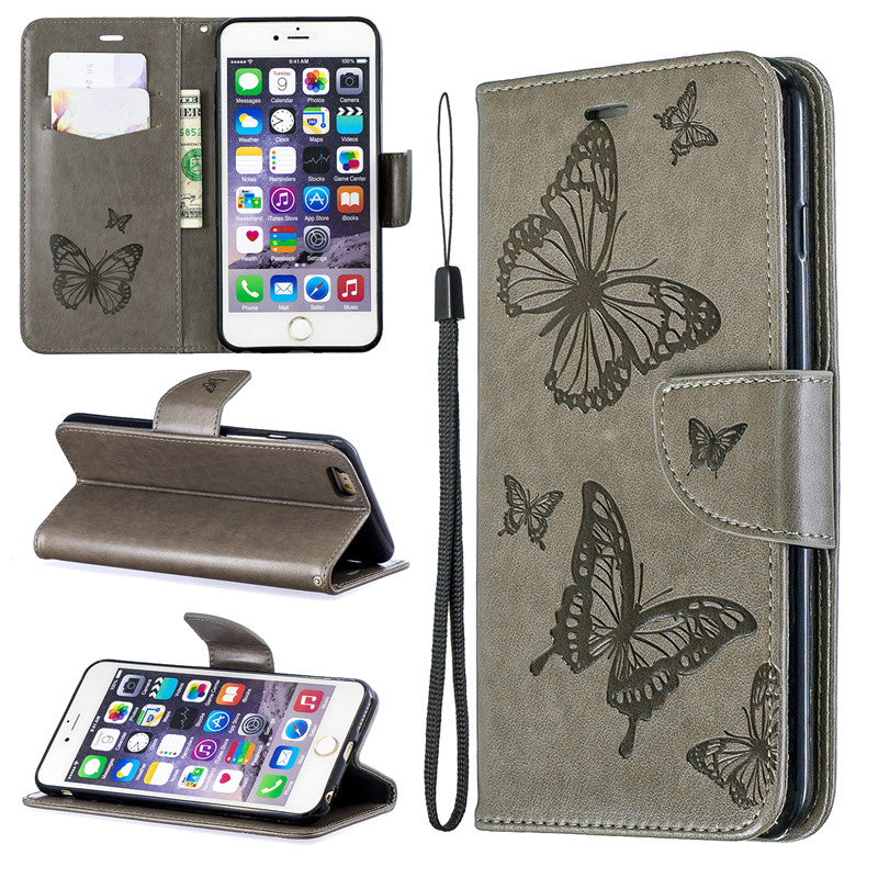 For iPhone 6 6 Plus Case Cover Embossed Butterfly Filp Stand PU Leather Wallet With Card Slot Design For iPhone 6S 6S Plus
