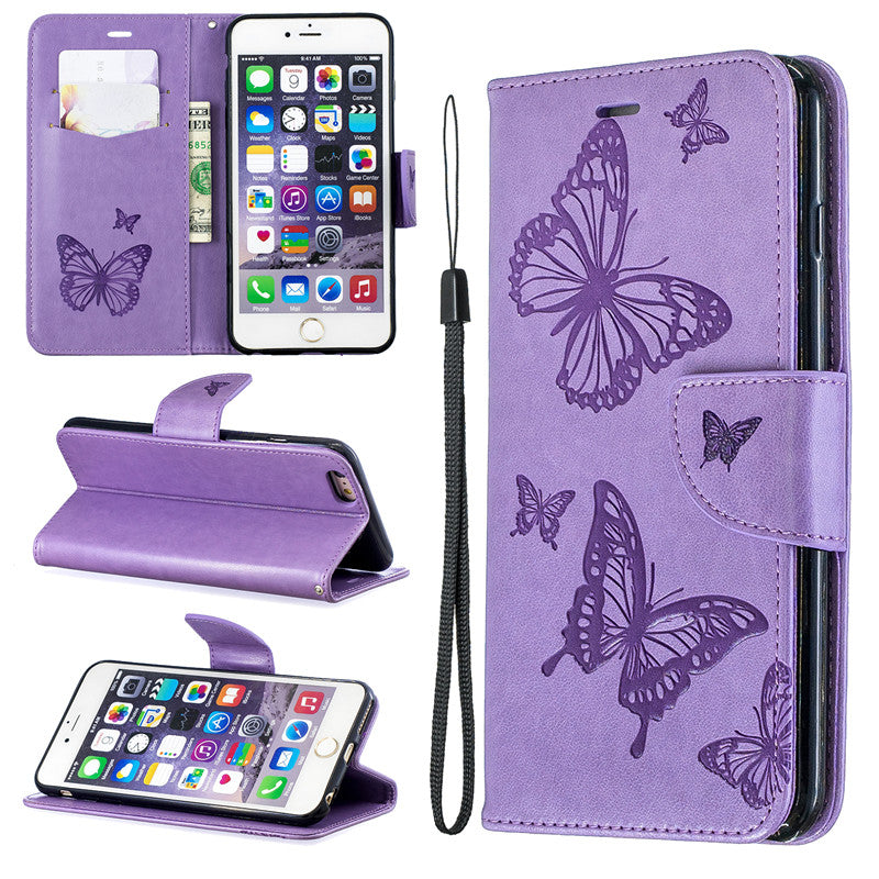 For iPhone 6 6 Plus Case Cover Embossed Butterfly Filp Stand PU Leather Wallet With Card Slot Design For iPhone 6S 6S Plus