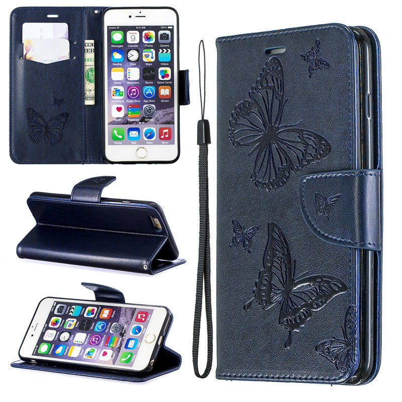 For iPhone 6 6 Plus Case Cover Embossed Butterfly Filp Stand PU Leather Wallet With Card Slot Design For iPhone 6S 6S Plus