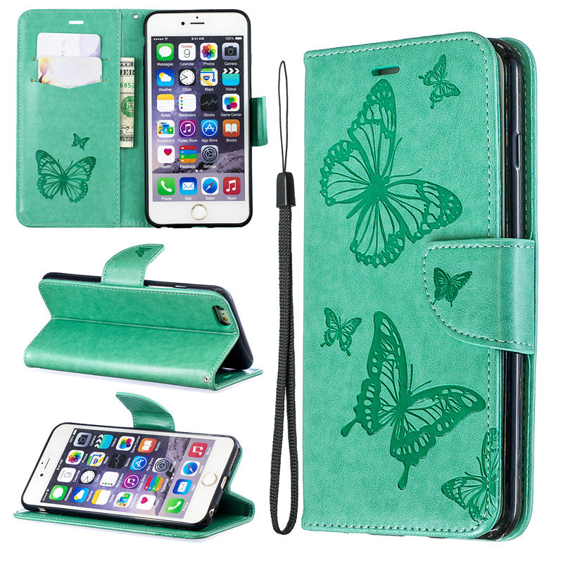 For iPhone 6 6 Plus Case Cover Embossed Butterfly Filp Stand PU Leather Wallet With Card Slot Design For iPhone 6S 6S Plus