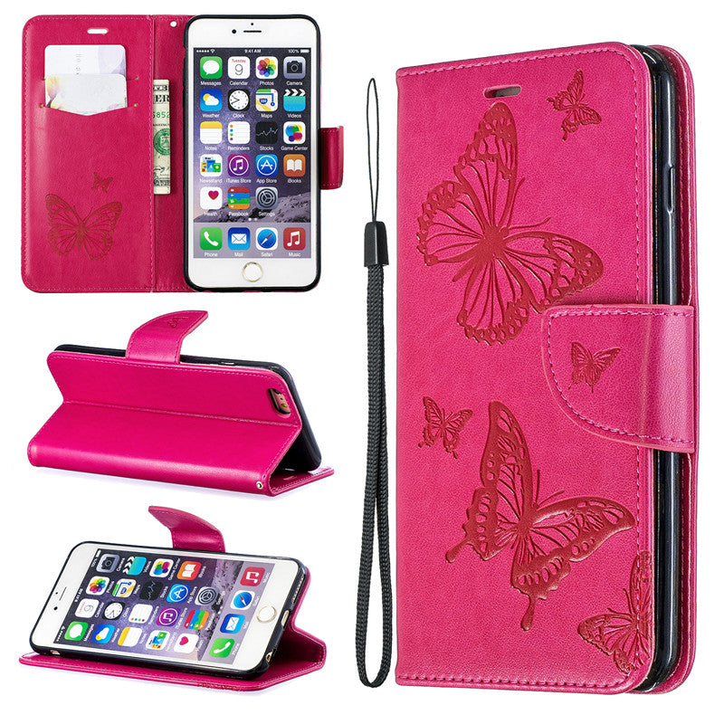 For iPhone 6 6 Plus Case Cover Embossed Butterfly Filp Stand PU Leather Wallet With Card Slot Design For iPhone 6S 6S Plus