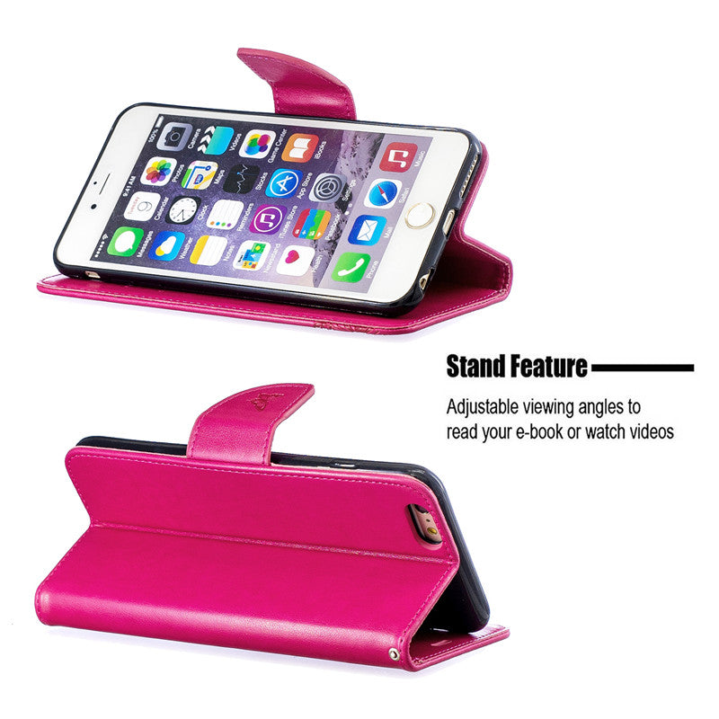 For iPhone 6 6 Plus Case Cover Embossed Butterfly Filp Stand PU Leather Wallet With Card Slot Design For iPhone 6S 6S Plus