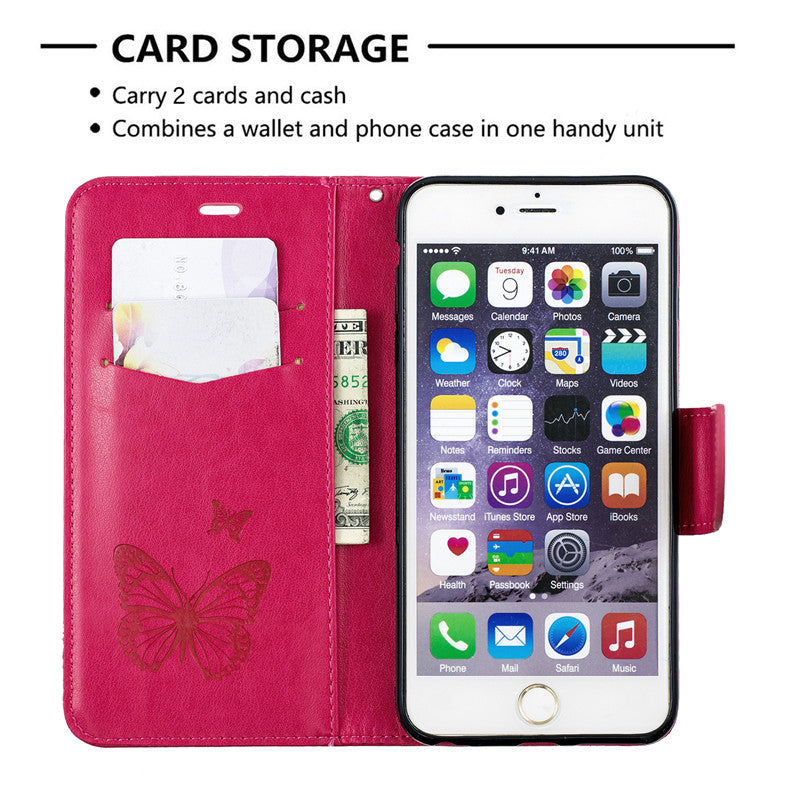 For iPhone 6 6 Plus Case Cover Embossed Butterfly Filp Stand PU Leather Wallet With Card Slot Design For iPhone 6S 6S Plus