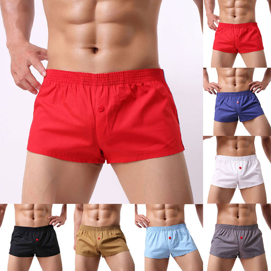 Solid Color Men's Low Waist U Convex Boxer Briefs Button Underwear Underpants
