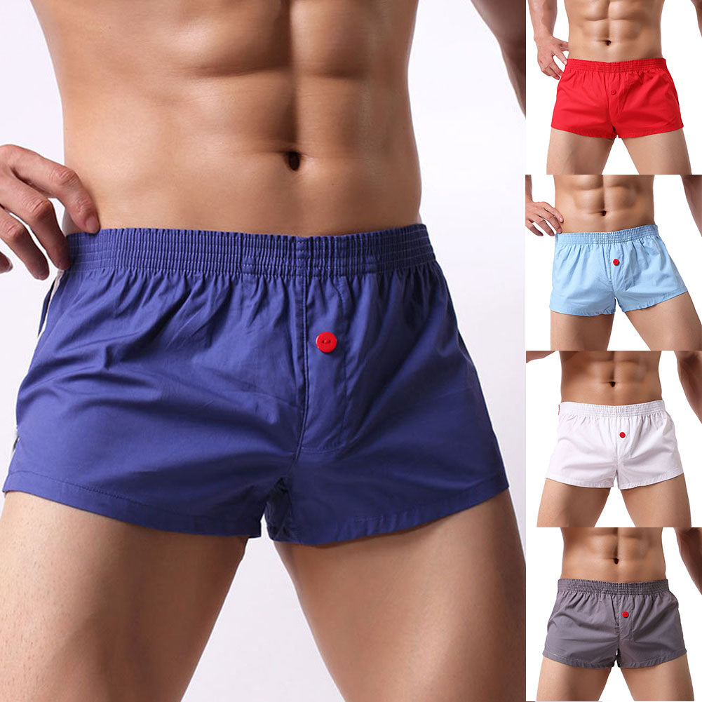 Solid Color Men's Low Waist U Convex Boxer Briefs Button Underwear Underpants