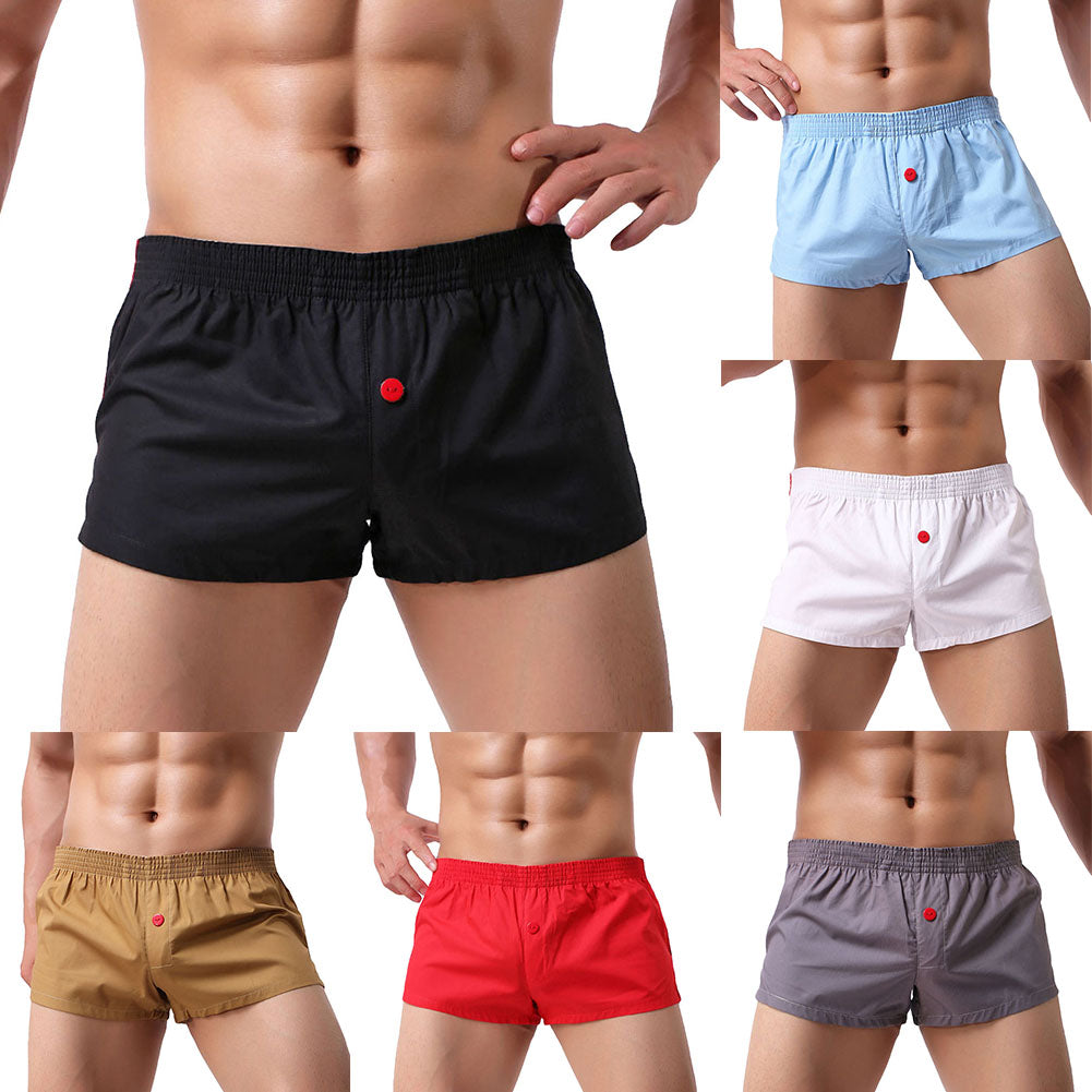 Solid Color Men's Low Waist U Convex Boxer Briefs Button Underwear Underpants