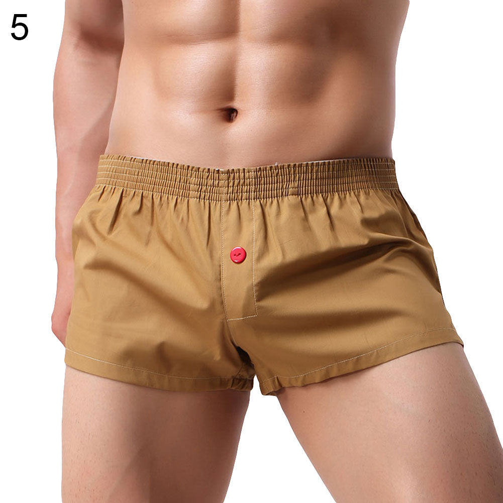 Solid Color Men's Low Waist U Convex Boxer Briefs Button Underwear Underpants