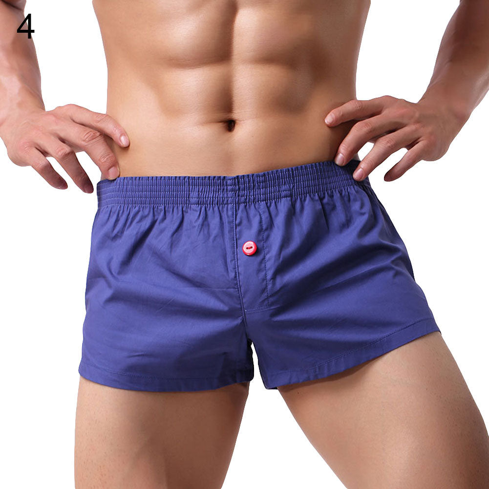 Solid Color Men's Low Waist U Convex Boxer Briefs Button Underwear Underpants