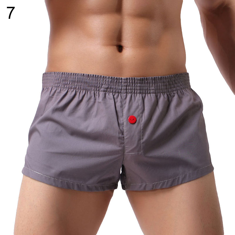 Solid Color Men's Low Waist U Convex Boxer Briefs Button Underwear Underpants