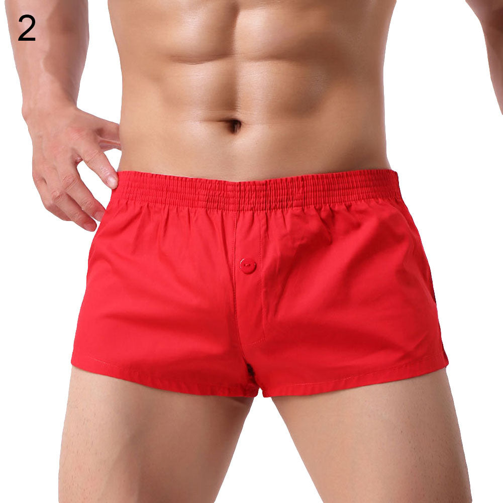 Solid Color Men's Low Waist U Convex Boxer Briefs Button Underwear Underpants