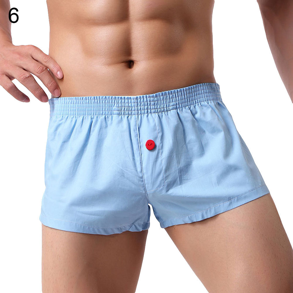 Solid Color Men's Low Waist U Convex Boxer Briefs Button Underwear Underpants