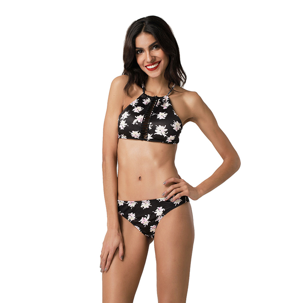 Sexy Summer Bikini Set Padded Floral Print Self Tie 2 Pieces Women Bathing Suit