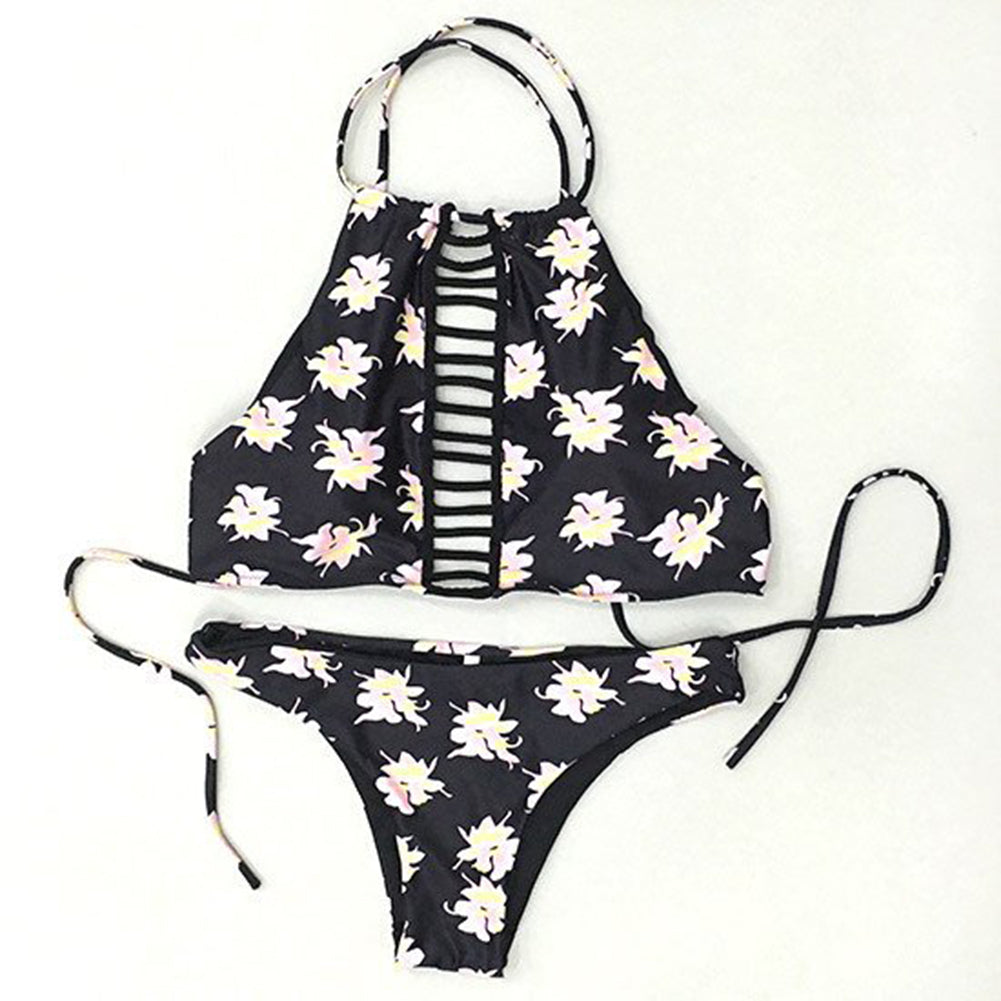 Sexy Summer Bikini Set Padded Floral Print Self Tie 2 Pieces Women Bathing Suit
