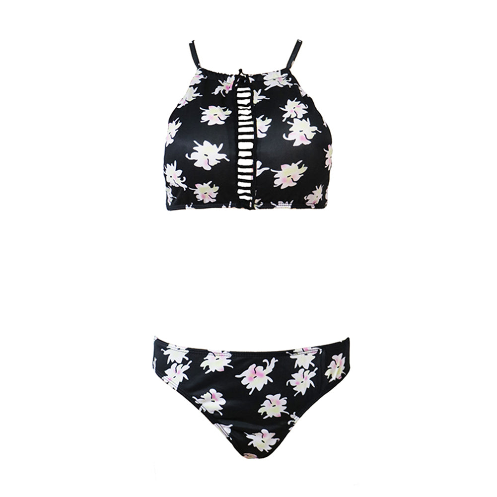 Sexy Summer Bikini Set Padded Floral Print Self Tie 2 Pieces Women Bathing Suit