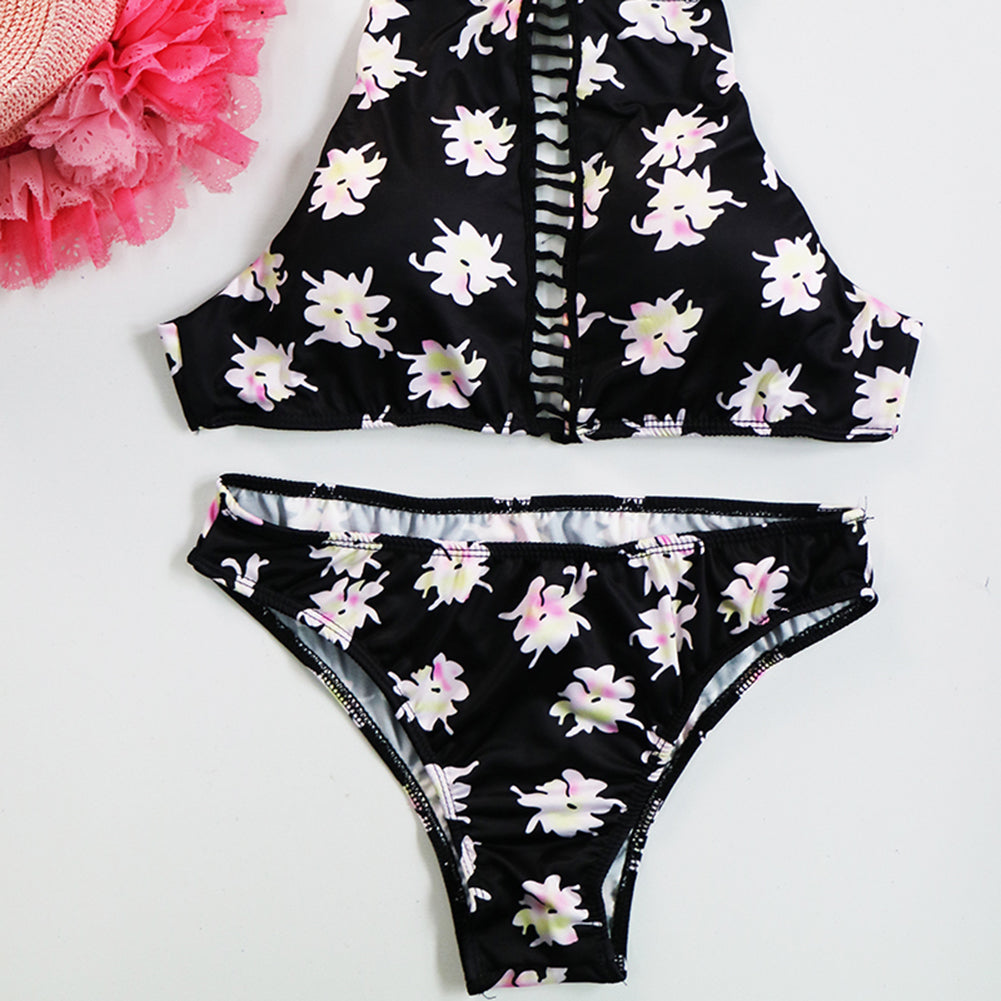 Sexy Summer Bikini Set Padded Floral Print Self Tie 2 Pieces Women Bathing Suit