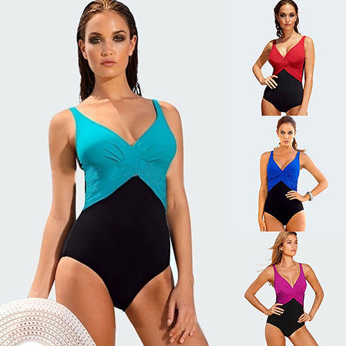Plus Size Swimwear Patchwork One Piece Swimsuit Women Summer Bathing Suit