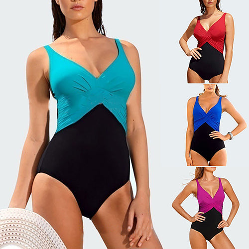 Plus Size Swimwear Patchwork One Piece Swimsuit Women Summer Bathing Suit